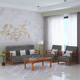 Feelinn Solid Sheesham Wood Five Seater Sofa Set With Coffee Table (3+1+1, Natural Finish)